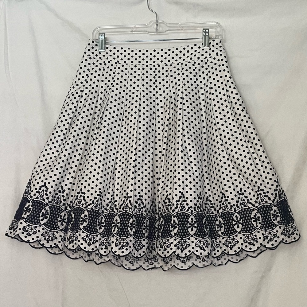 Talbots Black and White Embroidered A-Line Skirt